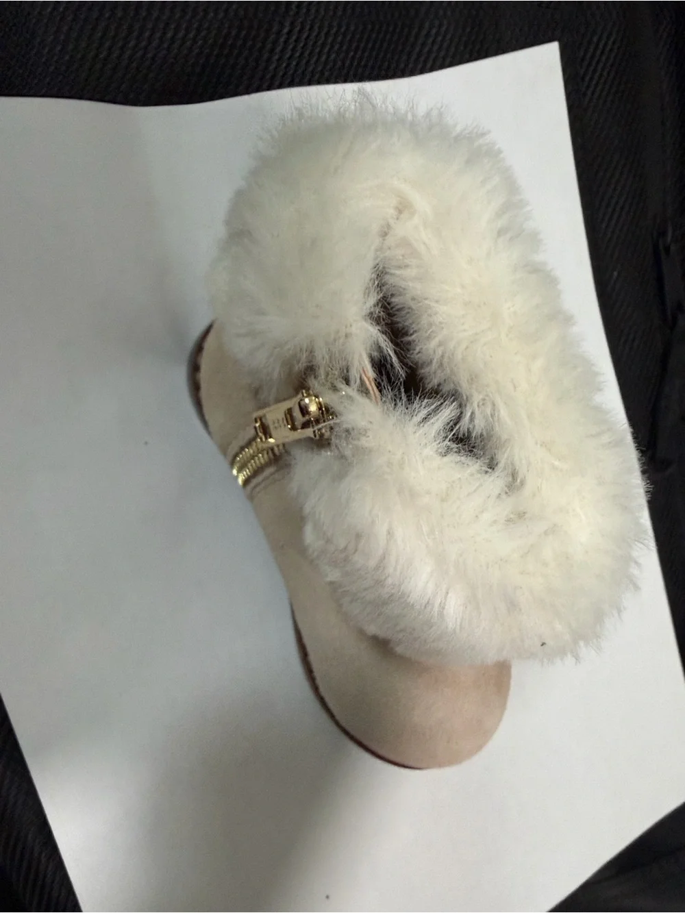 Janie and Jack Light Khaki Faux Fur Cuff Ankle Boots with Gold Zipper